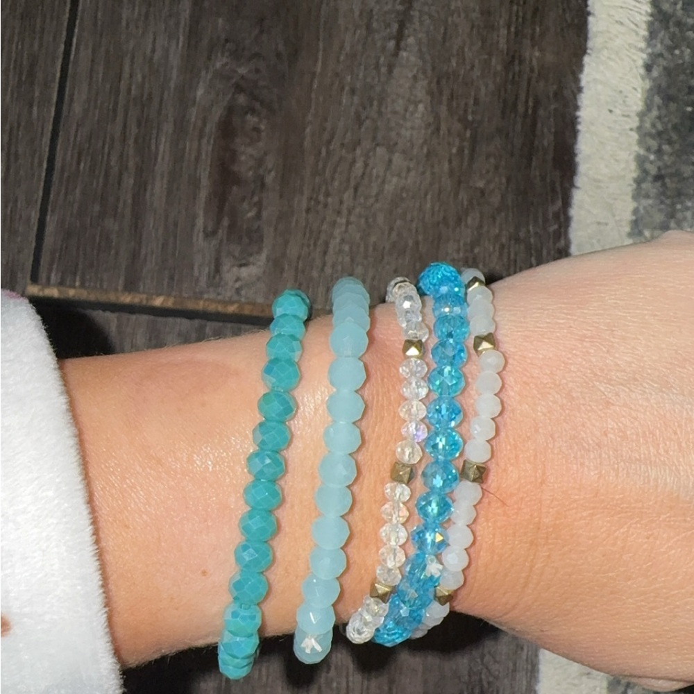 Elegant Beaded Bracelet Set - Blue and Gold
